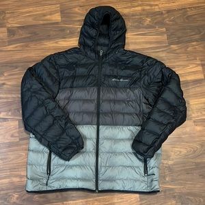 Black and gray Eddie Bauer puffer jacket